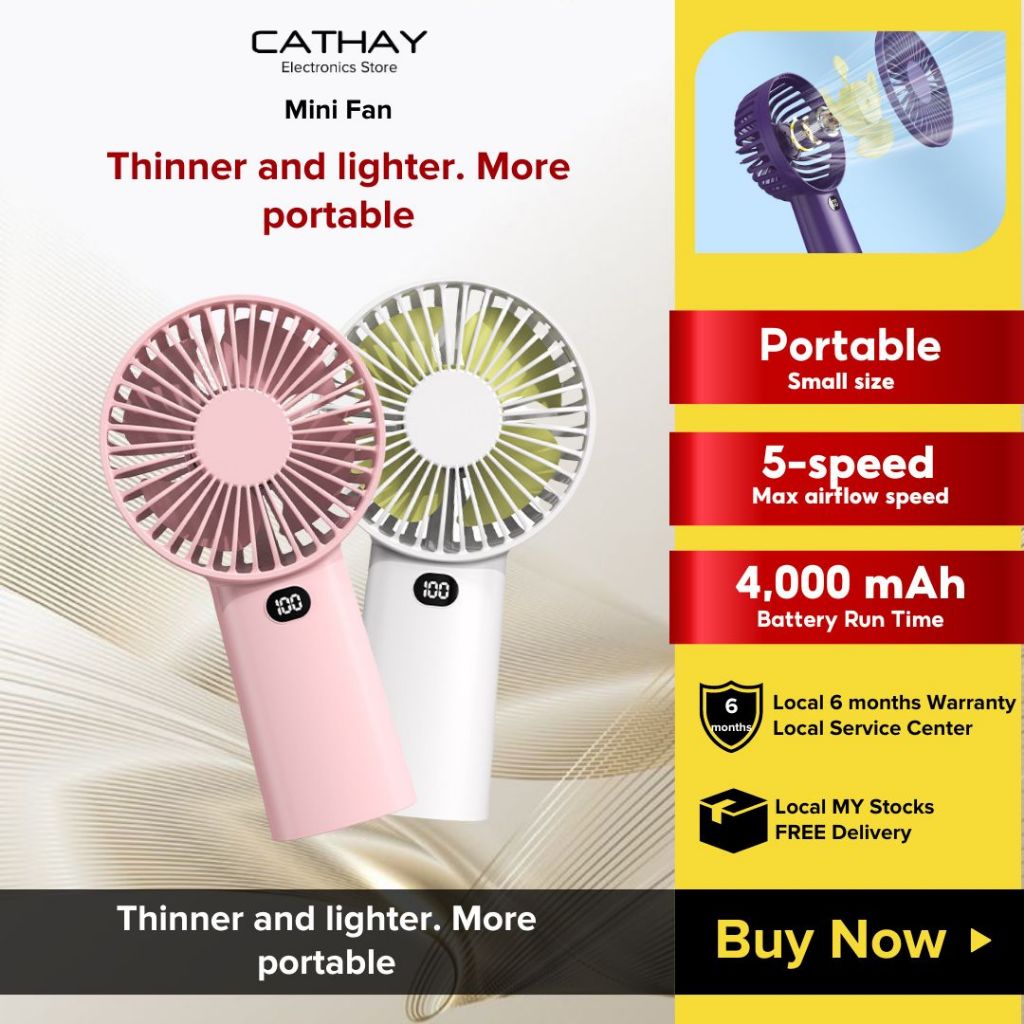 Cathay Portable Handheld Fan 5-Speed Strong Wind 4000mAh