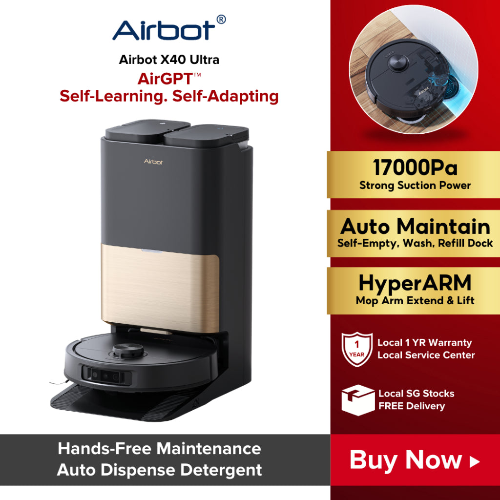 [ New Launch ] Airbot Robot Vacuum X40 Ultra | 17000Pa AirGPT AI-Powered Smart Robot Vacuum and Mop Auto Dock Station