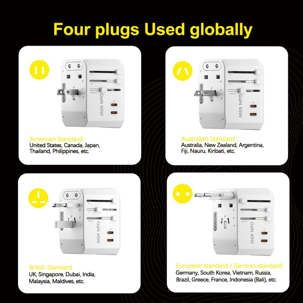 Airbot Air-308MAX Universal Travel Plug Adapter 45W International Worldwide Multi Adapter with USB + Type-C PD