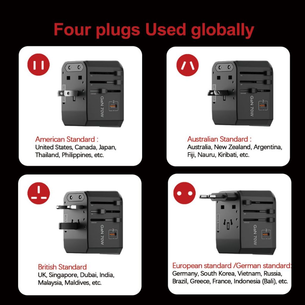 Airbot Air-305MAX Universal Travel Adapter 70W International Worldwide Multi Adapter with USB + Type-C PD