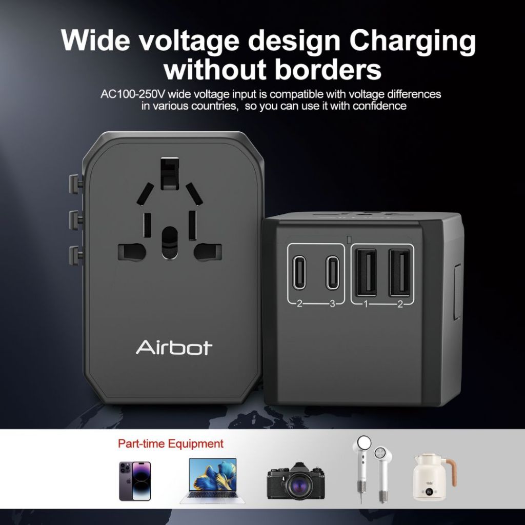 Airbot Air-305MAX Universal Travel Adapter 70W International Worldwide Multi Adapter with USB + Type-C PD