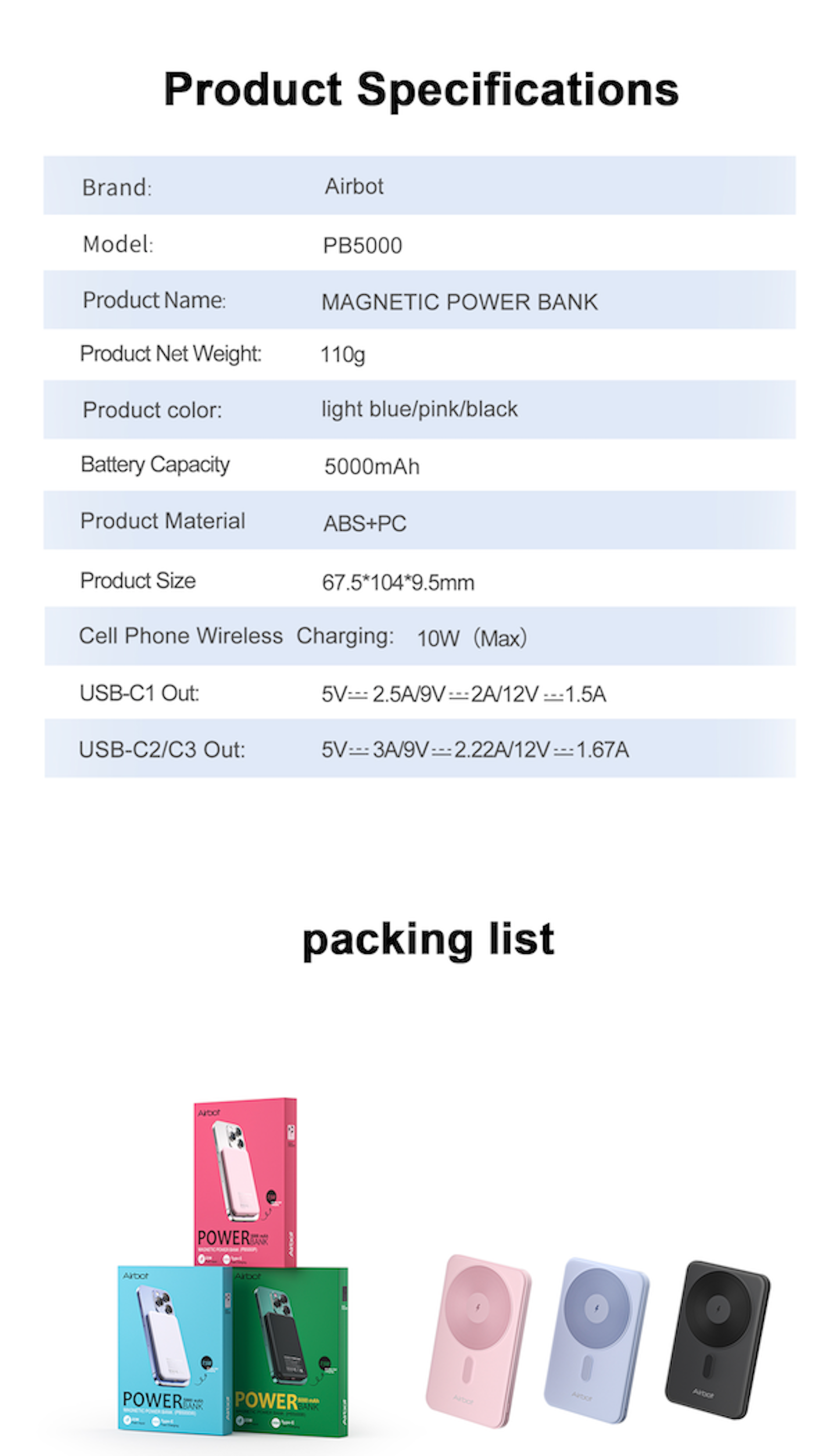 Airbot Power Bank 5000mAh with Magnetic Wireless Fast Charging