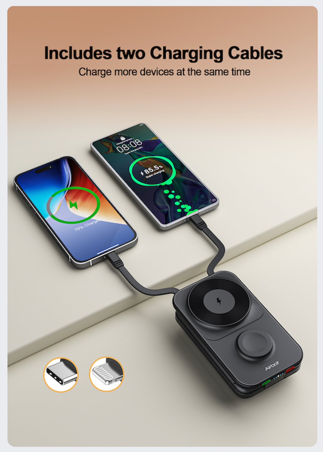 Airbot Power Bank 8000mAh with Magnetic Wireless Fast Charging