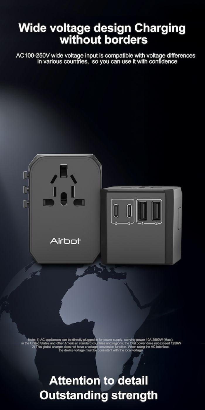 Airbot Air-305MAX Universal Travel Adapter 70W International Worldwide Multi Adapter with USB + Type-C PD