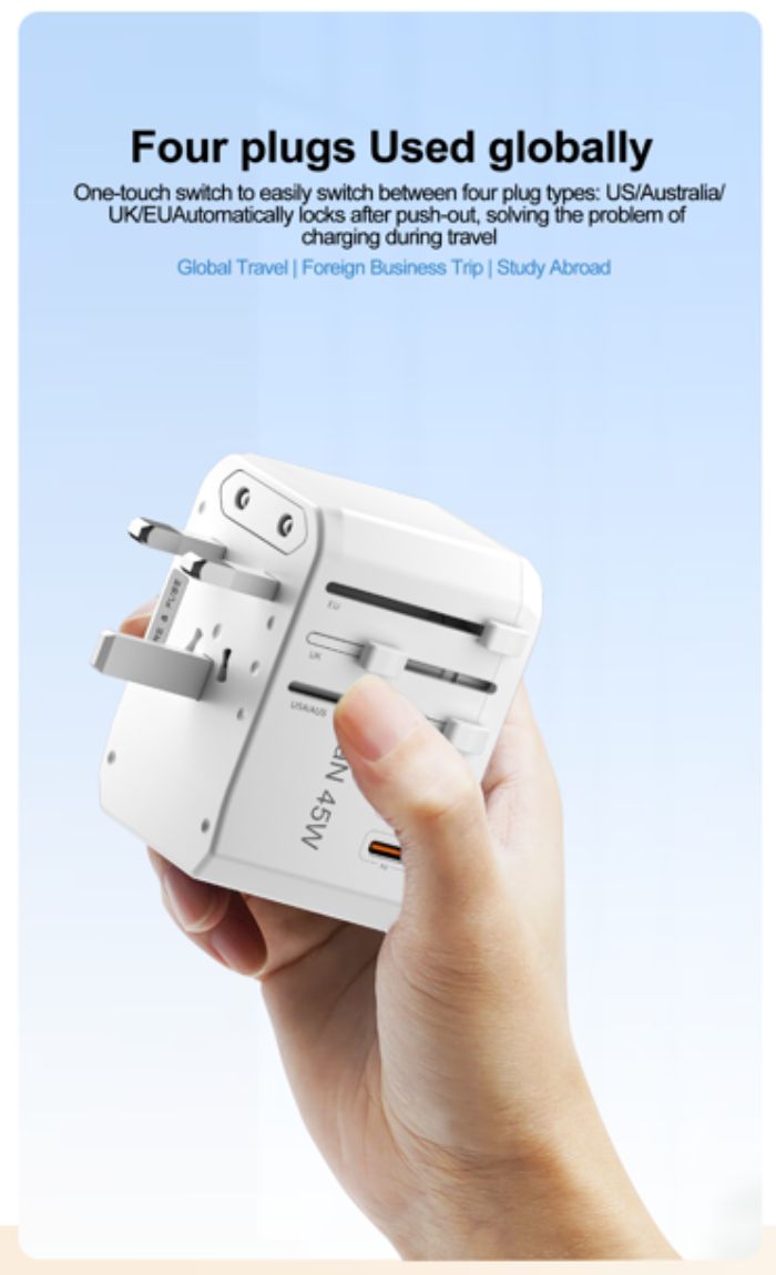 Airbot Air-308MAX Universal Travel Plug Adapter 45W International Worldwide Multi Adapter with USB + Type-C PD