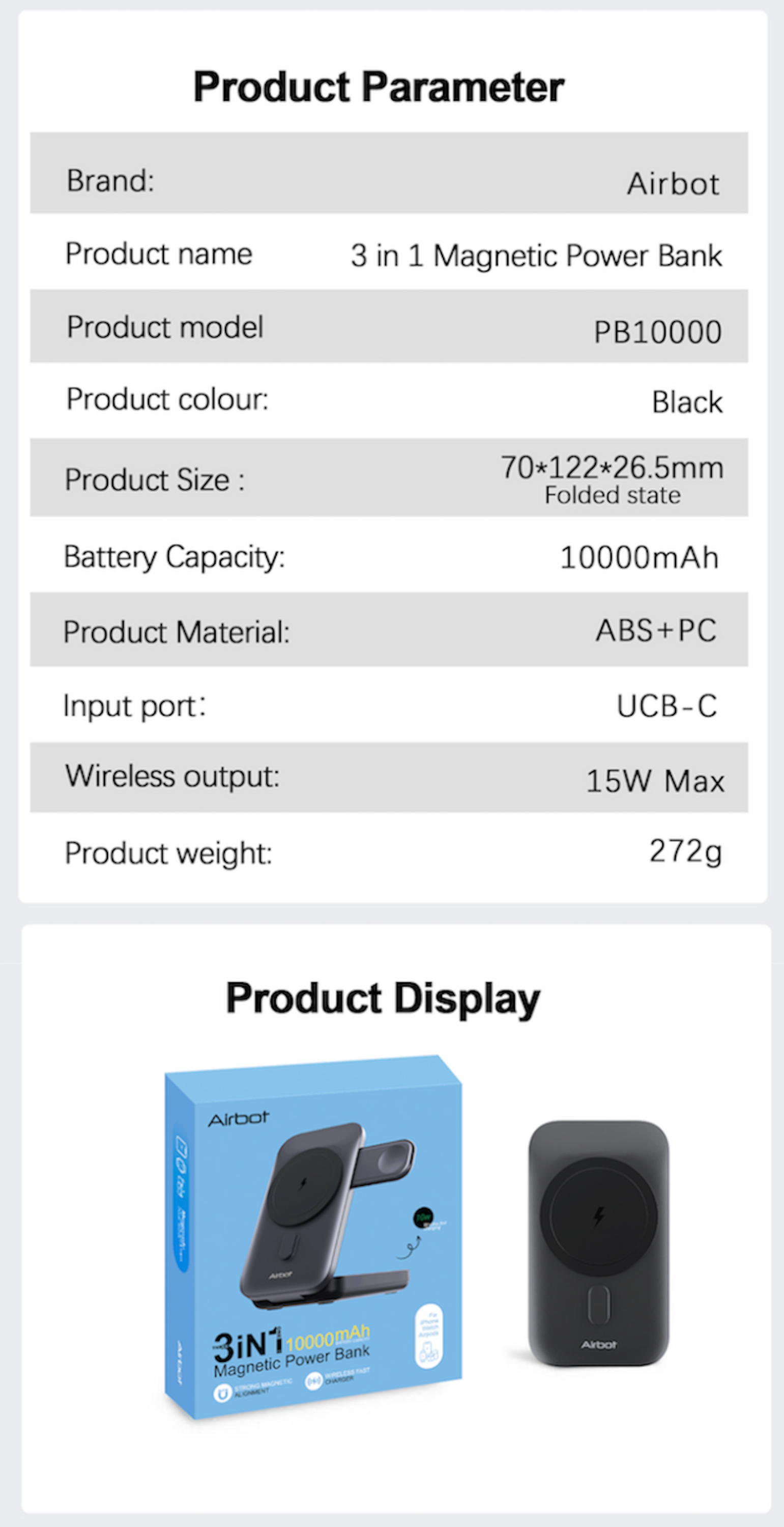 Airbot Power Bank 10000mAh with Magnetic Wireless Fast Charging